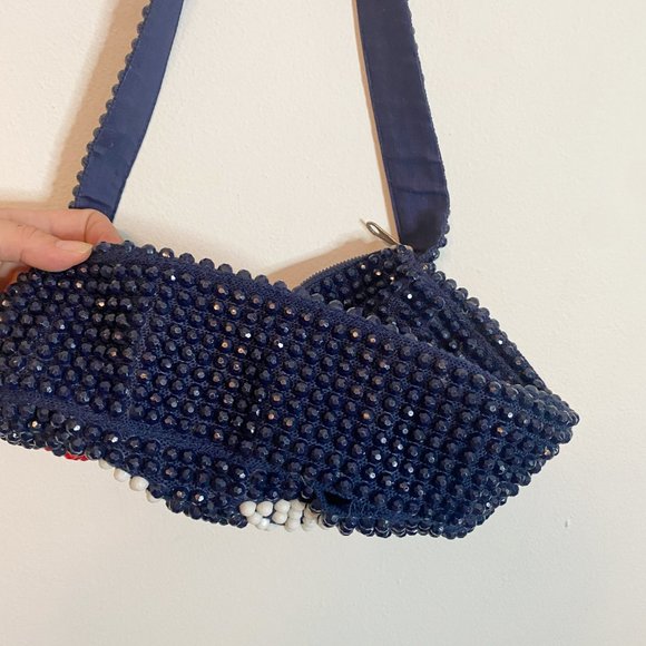 Vintage Roger Van S Blue & Red Beaded Gemoetric Shoulder Purse - Picture 5 of 7